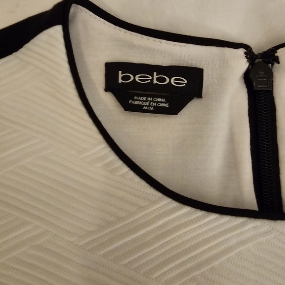 BEBE Vintage Slimming Black White Cap Sleeve Color Block Dress, Size Medium - Picture 5 of 6